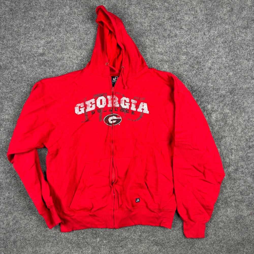 J America Hoodie Mens Size XL Red Georgia Bulldogs Full Zip Graphic Sweatshirt